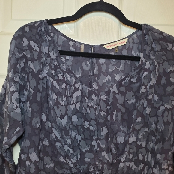 Rebecca Taylor Gray Print Silk Drawstring Shirtdress Cuffed Sleeves 2 - Picture 3 of 12